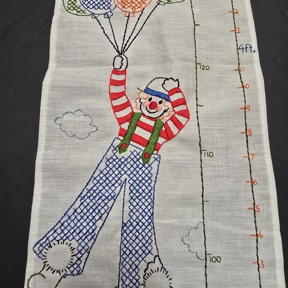 Hand Embroidered Colorful Clown Kids Growth Chart Wall Hanging 4ft Nursery - Picture 7 of 9